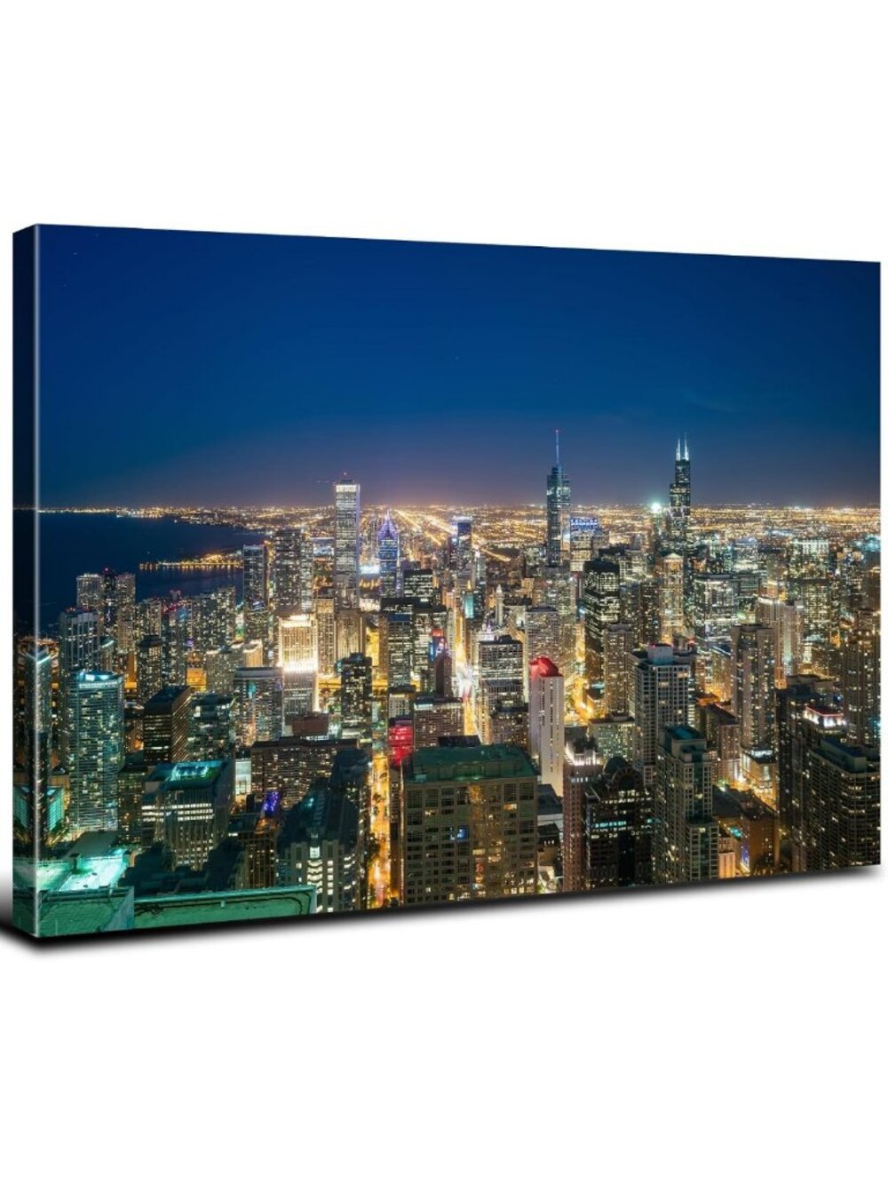 Chicago Skyline Canvas Art - Modern Cityscape Night Scene Wall Decor 12x16